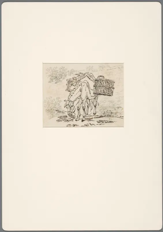 Grazend paard, beladen met twee manden Wall Art by David Alphonse de Sandoz-Rollin - High-Resolution Digital Print