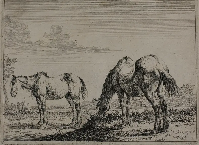 Grazing Horse, plate three from Series of Horses Wall Art by Dirck Stoop - High-Resolution Digital Print