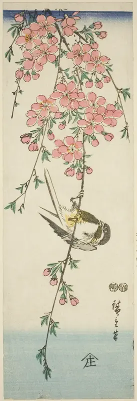 Great tit and cherry blossoms Wall Art by Utagawa Hiroshige - High-Resolution Digital Print