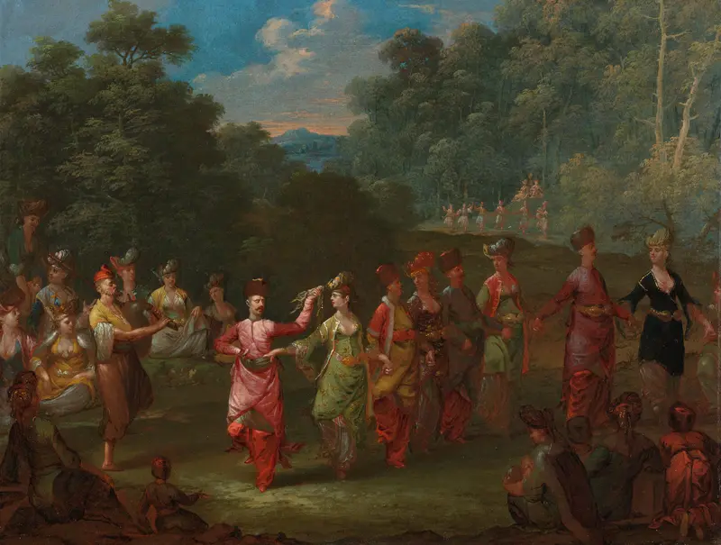 Greek Men and Women Dancing the Khorra Wall Art by Jean Baptiste Vanmour - High-Resolution Digital Print