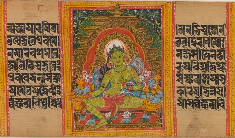 Green Tara, Folio from a dispersed Ashtasahasrika Prajnaparamita (Perfection of Wisdom) Manuscript Wall Art by Mahavihara Master - High-Resolution Digital Print