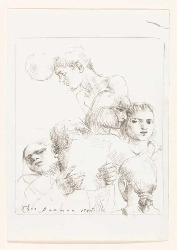 Groep figuren met een lezende man Wall Art by Unknown - High-Resolution Digital Print