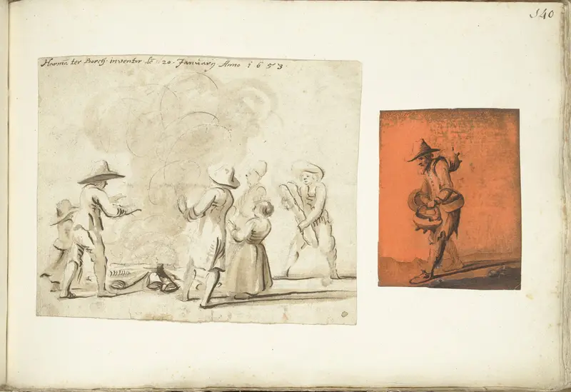 Groep figuren rond een vuur en een ketelventer Wall Art by Unknown - High-Resolution Digital Print