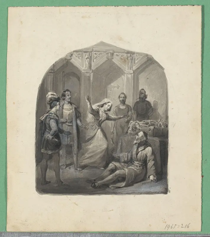 Groep historische figuren in een interieur bij een machine Wall Art by Johann Wilhelm Kaiser (I) - High-Resolution Digital Print