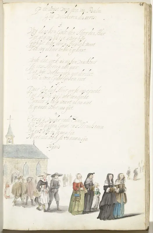 Groep kerkgangers bij het verlaten van de kerk Wall Art by Gesina ter Borch - High-Resolution Digital Print
