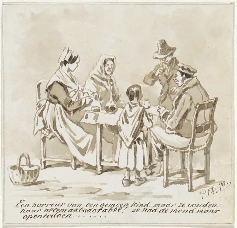 Groep mensen rond tafel Wall Art by Pieter van Loon - High-Resolution Digital Print