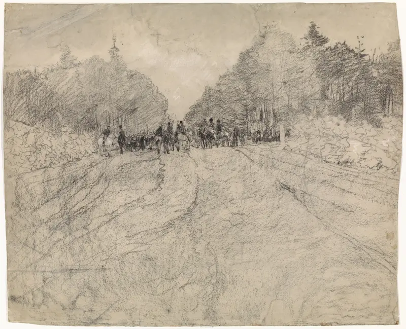 Groep ruiters, zich verzamelend op breed bospad Wall Art by George Hendrik Breitner - High-Resolution Digital Print
