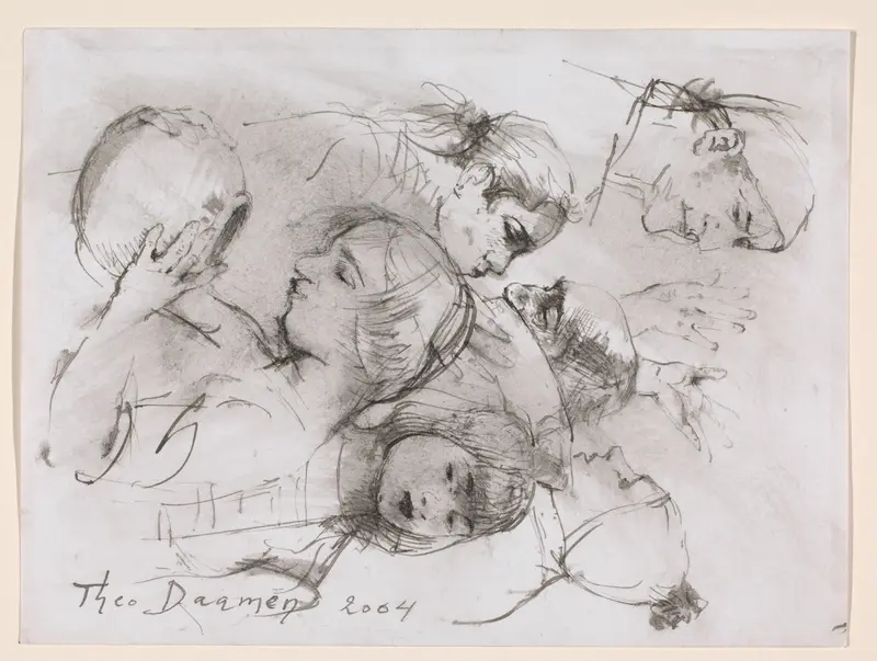 Groep van zes jongere en oudere figuren Wall Art by Unknown - High-Resolution Digital Print