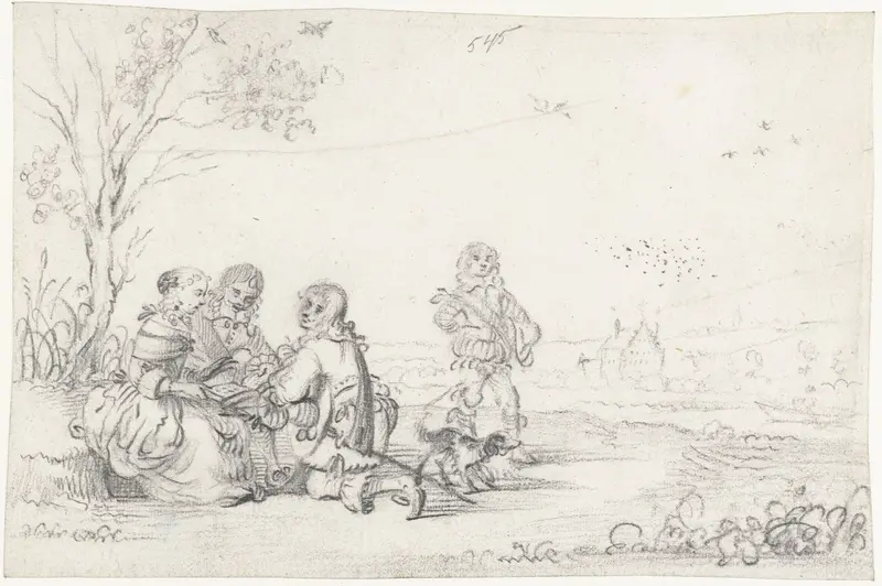 Groep zittend in een landschap Wall Art by Gesina ter Borch - High-Resolution Digital Print