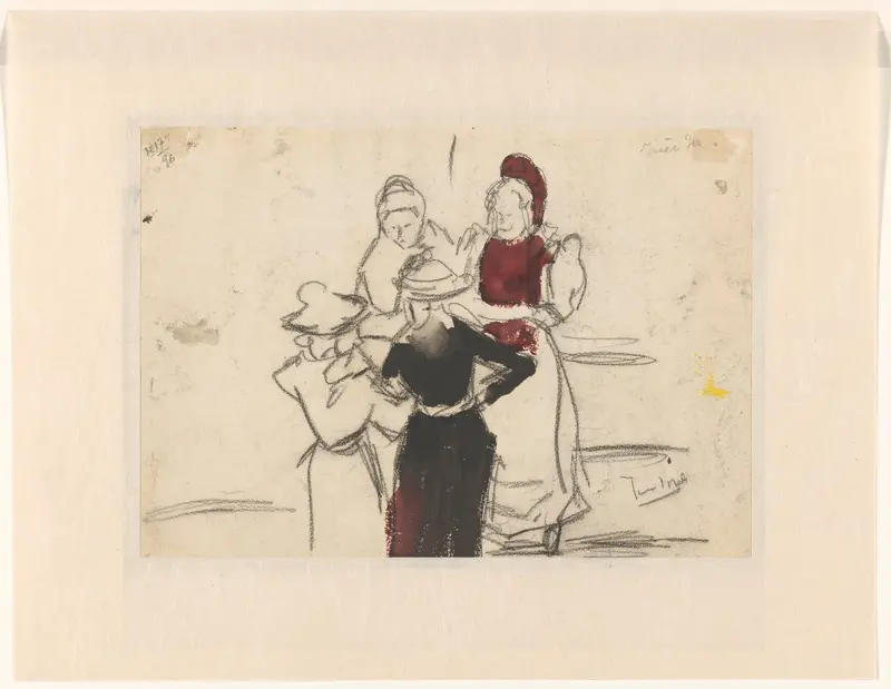 Groepje van vier vrouwen en meisjes Wall Art by Unknown - High-Resolution Digital Print