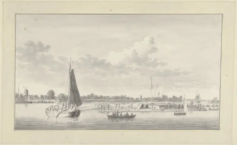 Groot vlot en verschillende schepen op de Merwede bij het huis de Merwe bij Dordrecht Wall Art by Unknown - High-Resolution Digital Print