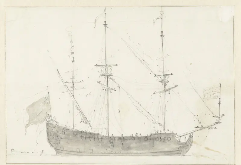Groot zeilschip van opzij gezien Wall Art by Willem van de Velde (II) - High-Resolution Digital Print