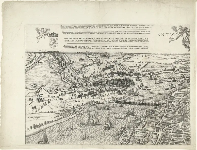 Grote kaart van Antwerpen met de mislukte aanslag in 1605 (blad linksboven) Wall Art by anonymous - High-Resolution Digital Print