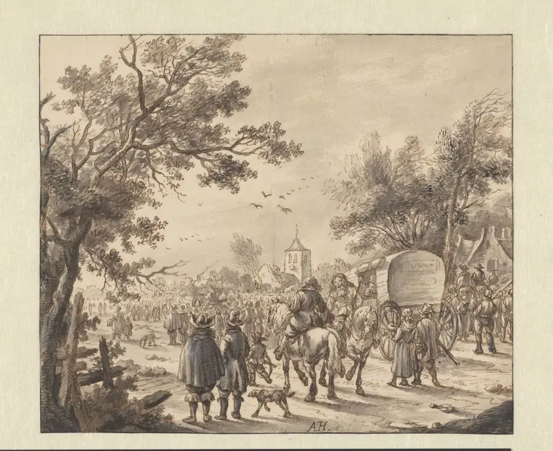 Grote menigte verzameld bij een dorp Wall Art by Aarnout ter Himpel - High-Resolution Digital Print