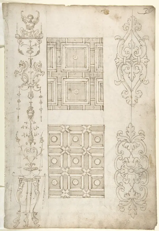 Grotesque Decoration and Ceiling Designs (recto); Geometric Design (verso) Wall Art by Anonymous, Italian, 16th century - High-Resolution Digital Print