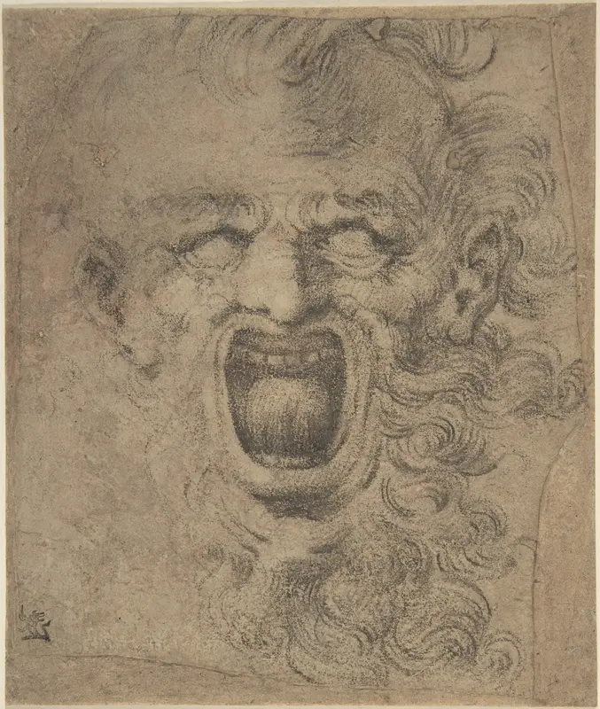 Grotesque Head with Curly Beard Wall Art by Anonymous, Italian, 16th to 17th century - High-Resolution Digital Print