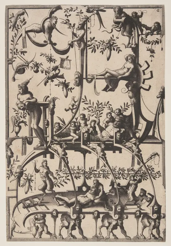 Grotesque Ornament and Tomb Design, from Veelderleij veranderinghe van grotissen... Wall Art by Johannes van Doetecum - High-Resolution Digital Print