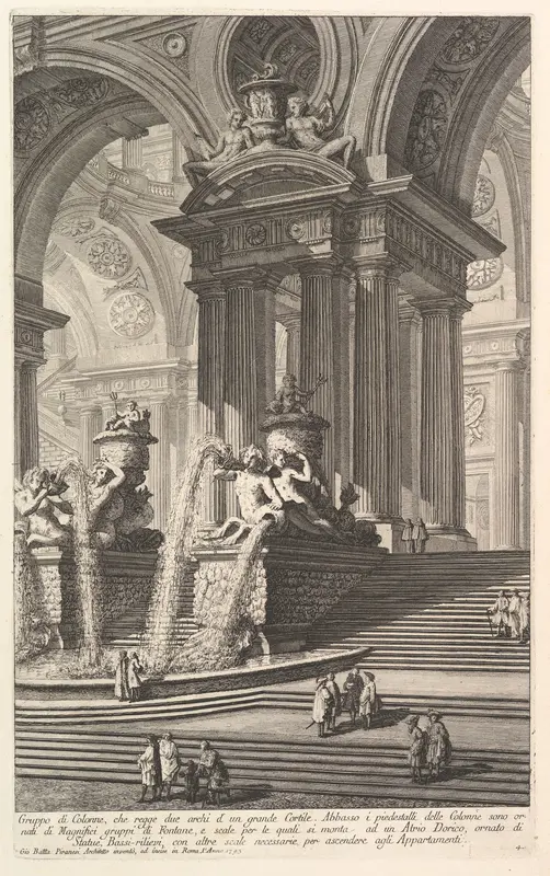 Group of columns which support two arches of a great courtyard... (Gruppo di Colonne, che regge due archi d'un grande Cortile...), from "Prima Parte di Architettura, e Prospettive"