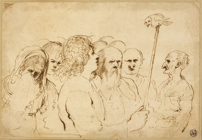 Group of Figures, with Owl on a Pole Wall Art by Guercino - High-Resolution Digital Print
