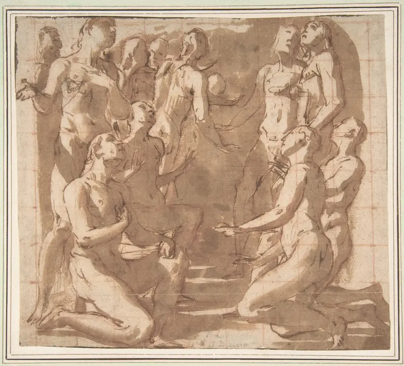 Group of Nude Male Figures Kneeling and Standing in Supplication Wall Art by Giovanni Baglione - High-Resolution Digital Print