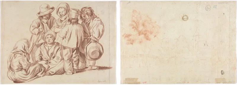 Group of Six Children (recto); Sketch of a Village (verso) Wall Art by Unknown artist - High-Resolution Digital Print