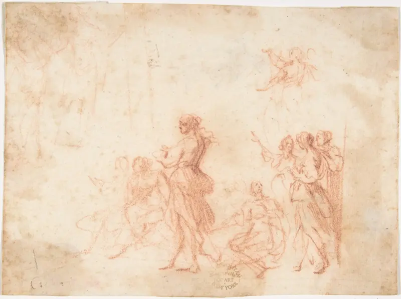 Group of Standing and Seated Female Figures (recto); Costumed Female Figure (verso) Wall Art by Francesco Allegrini - High-Resolution Digital Print