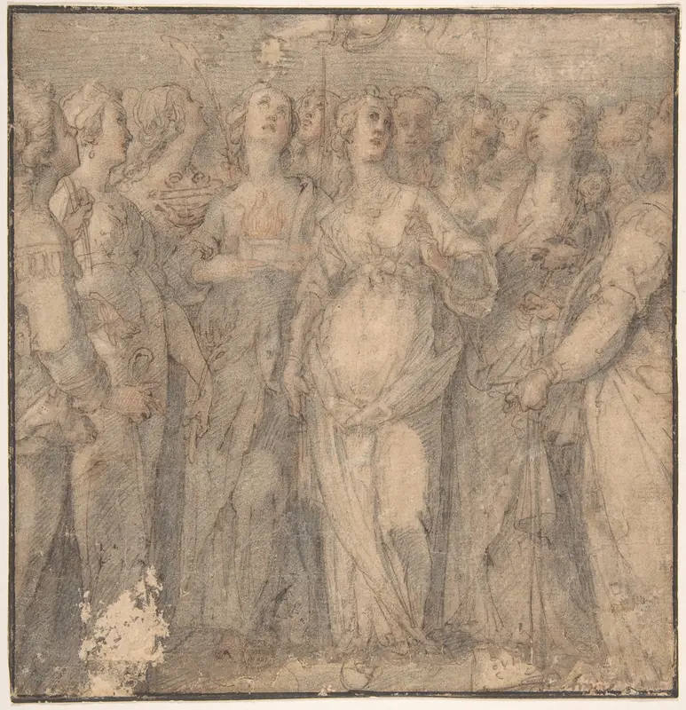 Group of Standing Female Saints (the Holy Virgins) Wall Art by Anonymous, Italian, 16th to 17th century - High-Resolution Digital Print