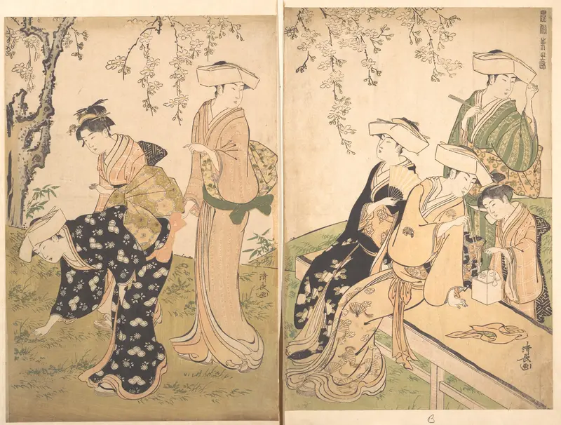 Group of Women Under a Blossoming Cherry Tree