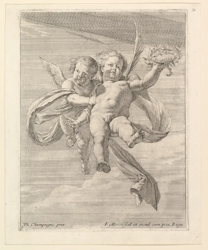 Groupe de deux angelots (l'un regardant de face et l'autre vers la gauche) Wall Art by Jean Morin - High-Resolution Digital Print