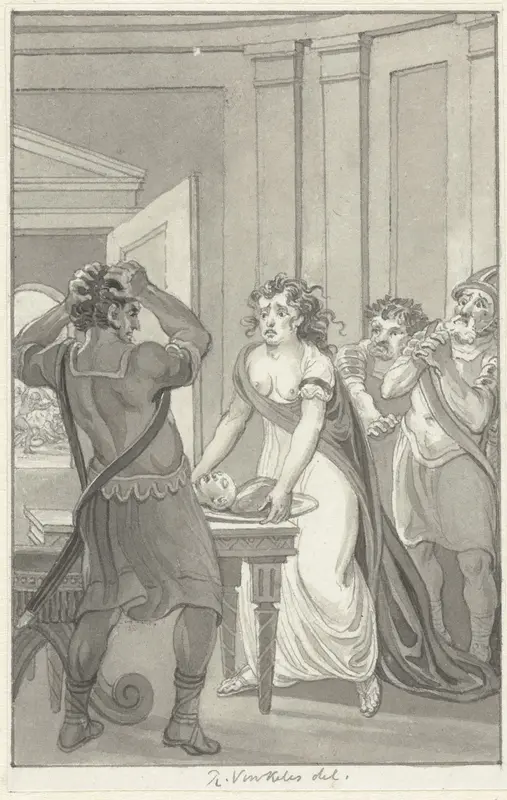 Gruwelen in de Joodse Oorlog: een vrouw met het hoofd van een kind op een schotel Wall Art by Reinier Vinkeles (I) - High-Resolution Digital Print