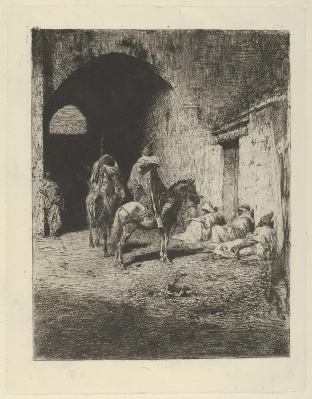 Guards on horseback at the entrance to the Kasbah in Tetuan, figures sitting on the ground Wall Art by Mariano Fortuny, 1838–1874 - High-Resolution Digital Print