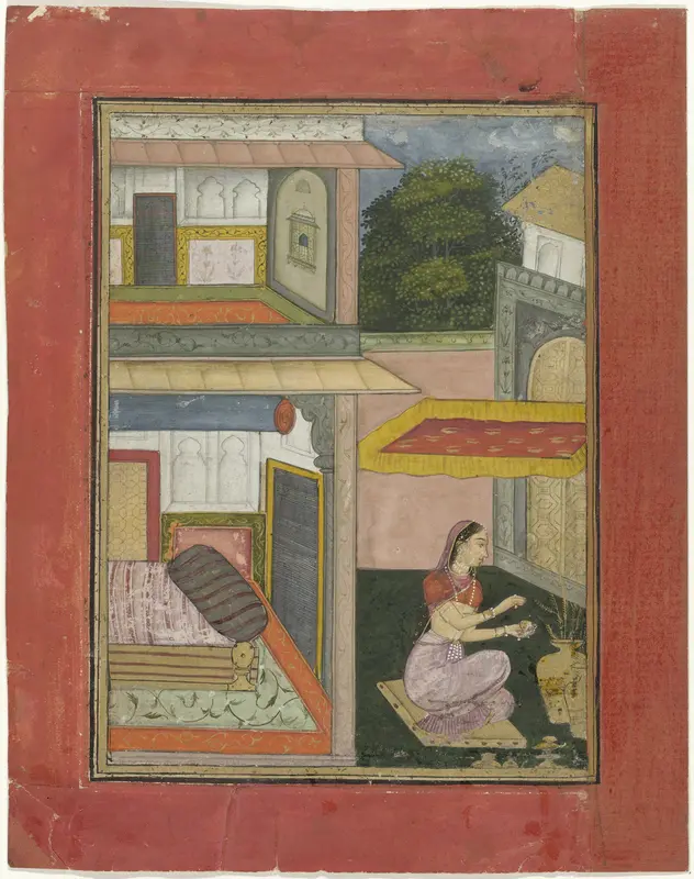 Gunakari Ragini, vrouw zittend in een hof van een paleis Wall Art by Unknown - High-Resolution Digital Print