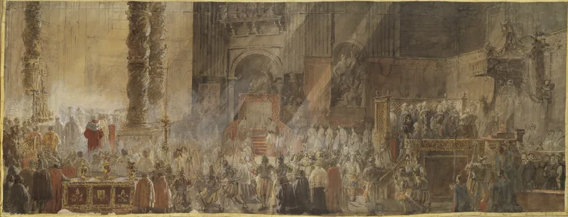 Gustavus III Attending Christmas Mass in 1783, in St Peter's, Rome Wall Art by Louis Jean Desprez - High-Resolution Digital Print
