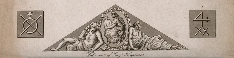 Guy's Hospital, Southwark: the pediment sculpture Wall Art by John Pass - High-Resolution Digital Print