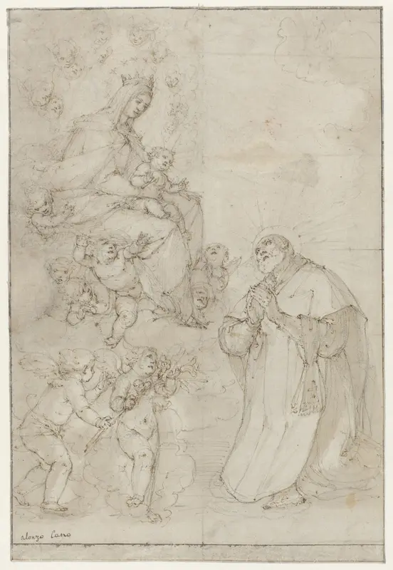 H. Filippo Neri in aanbidding geknield voor de Madonna Wall Art by Unknown - High-Resolution Digital Print