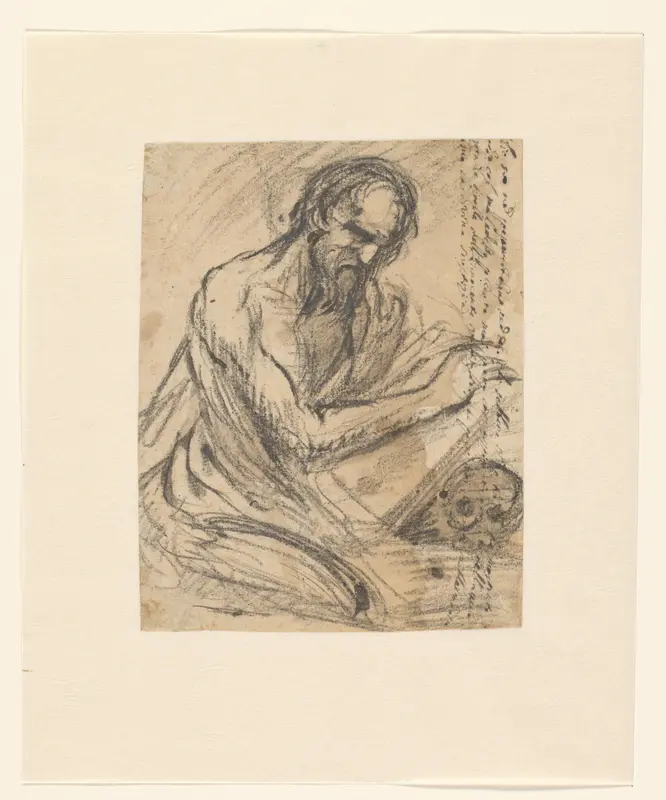H. Hieronymus, schrijvend in een boek dat hij boven een schedel houdt Wall Art by Jusepe de Ribera - High-Resolution Digital Print