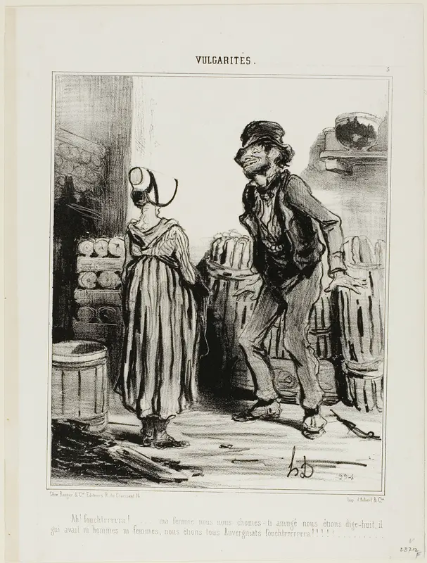 “Ha! Dammmmmnit wife... how much funnn we had when we were eighteen.... no men no women..... just us people from Auvergne,” plate 5 from Vulgarités