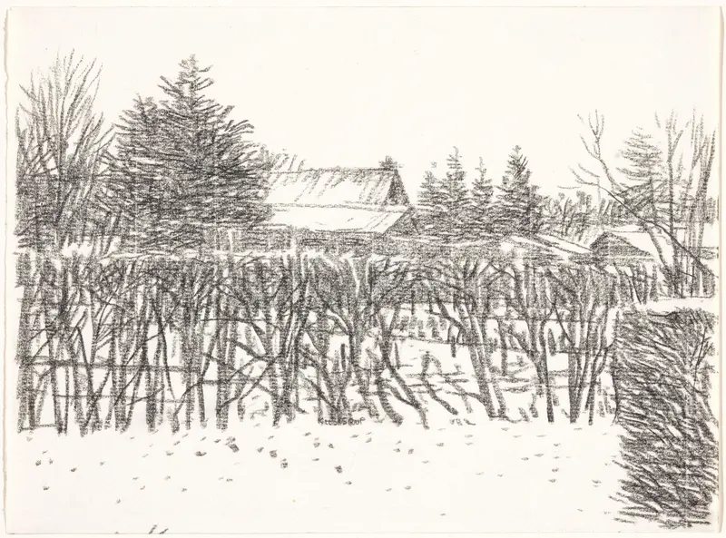 Haag met bomen en schuren Wall Art by Kees Stoop - High-Resolution Digital Print
