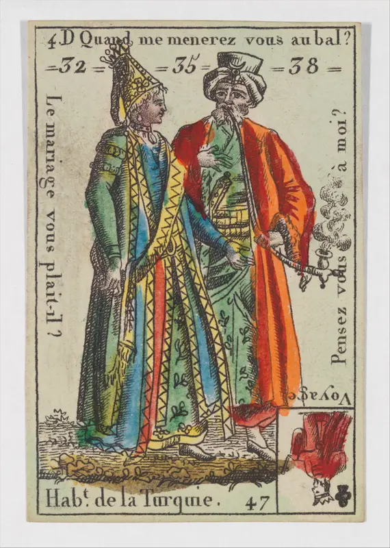Hab.t de la Turquie, from the playing cards (for quartets) "Costumes des Peuples Étrangers" Wall Art by Anonymous, French, 18th century - High-Resolution Digital Print