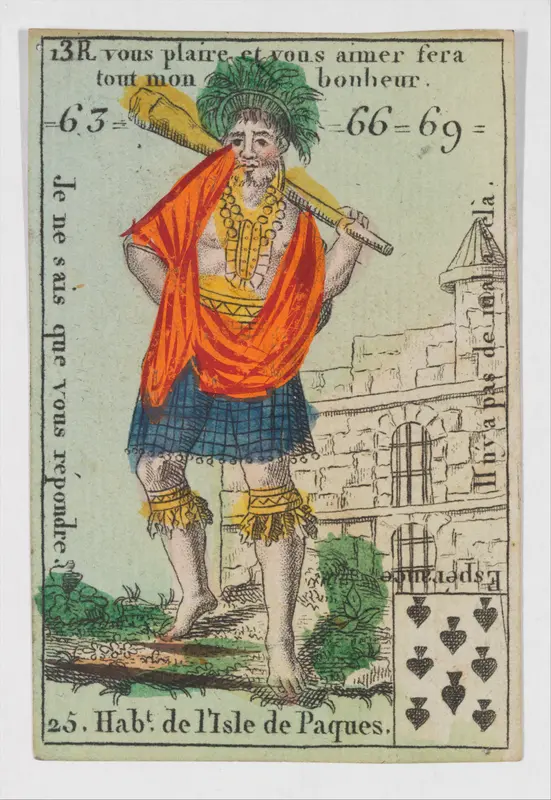 Hab.t de l'Isle de Paques, from the playing cards (for quartets) "Costumes des Peuples Étrangers" Wall Art by Anonymous, French, 18th century - High-Resolution Digital Print
