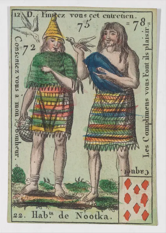 Hab.t de Nootka, from the playing cards (for quartets) "Costumes des Peuples Étrangers" Wall Art by Anonymous, French, 18th century - High-Resolution Digital Print