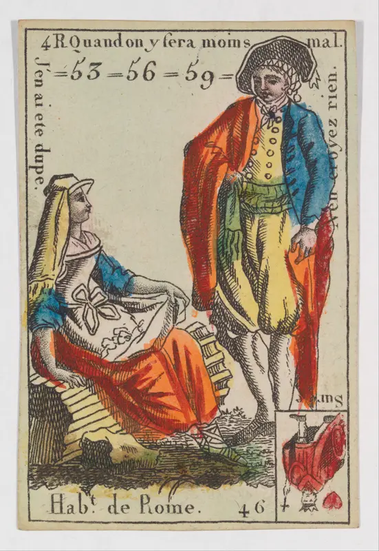 Hab.t de Rome, from the playing cards (for quartets) "Costumes des Peuples Étrangers" Wall Art by Anonymous, French, 18th century - High-Resolution Digital Print
