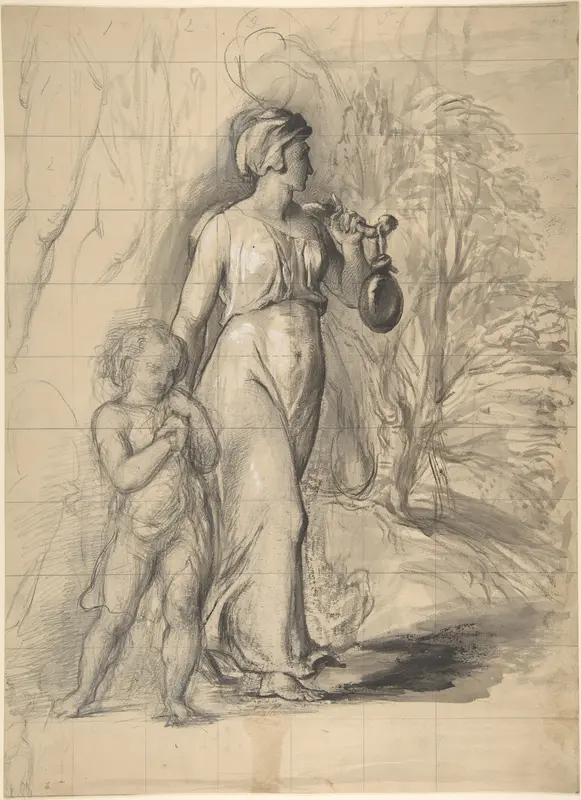 Hagar and Ishmael in the Wilderness (recto); Two portrait studies of the artist's wife, and a study of a leg and torso (verso) Wall Art by George Richmond - High-Resolution Digital Print