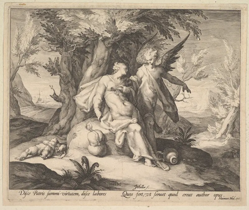 Hagar in the Desert Consoled by an Angel Wall Art by Jan Muller - High-Resolution Digital Print