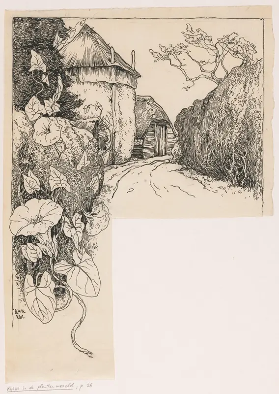 Hagewinde langs een pad richting een boerderij Wall Art by Unknown - High-Resolution Digital Print