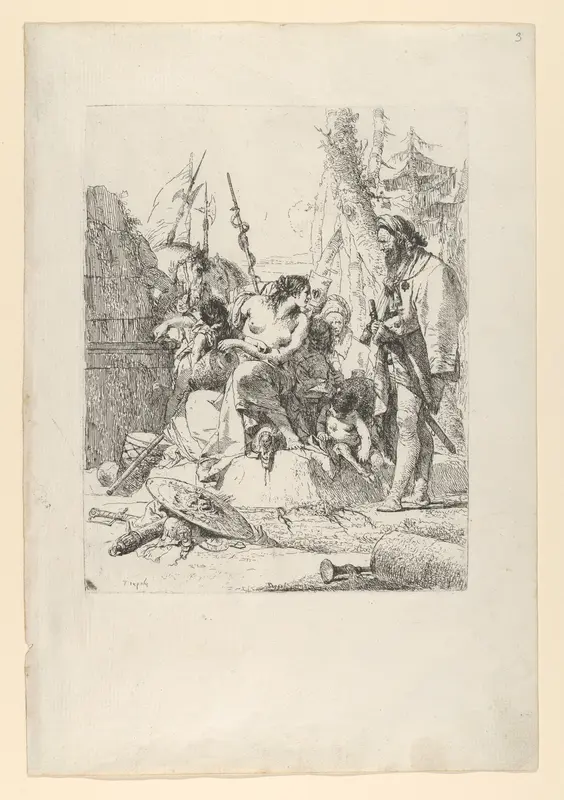 Half-dressed Nymph with two children, surrounded by four men, from the Scherzi Wall Art by Giovanni Battista Tiepolo - High-Resolution Digital Print