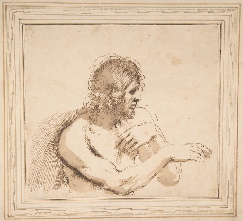 Half-Figure of a Nude Man Facing Right Wall Art by Guercino (Giovanni Francesco Barbieri) - High-Resolution Digital Print