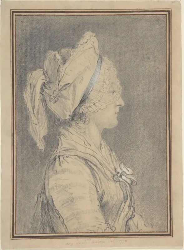 Half Figure of a Woman Wearing a Cap, in Profile to Right Wall Art by Augustin de Saint-Aubin - High-Resolution Digital Print