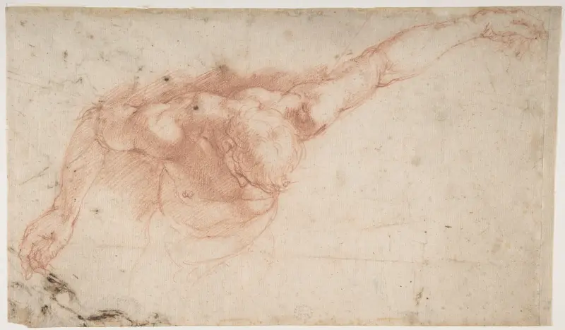 Half Figure of a Youth with Outstretched Left Arm and Bowed Head (recto); Two Women, One Holding a Vase, the Other a Book, and a Seated Man (verso) Wall Art by Battista Franco - High-Resolution Digital Print