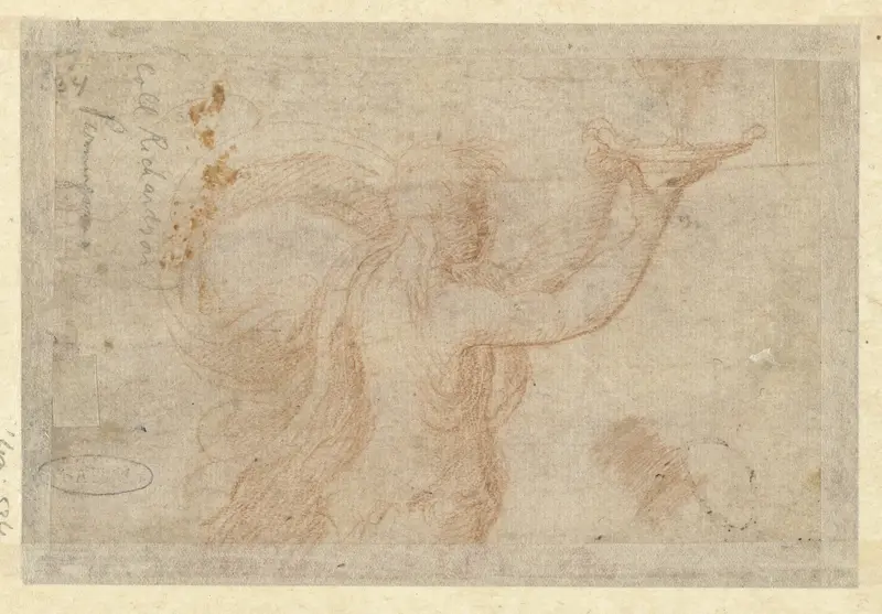 Half figuur van een jongeling die een schaal (?) omhoog heft Wall Art by Parmigianino - High-Resolution Digital Print